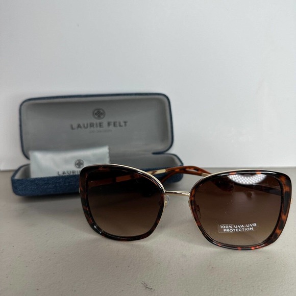 100% Accessories - Laurie Felt Kerri Tortoise Shell Sunglasses 100% UVA-UVB Protection NWB BlueCase